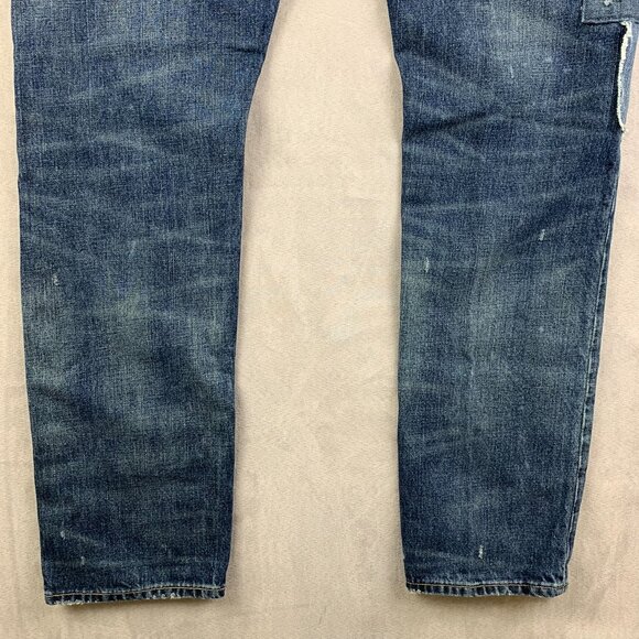 Ralph Lauren Polo Mens 33 Blue Distressed Jeans Sullivan Slim Patchwork 33x32 - Picture 16 of 16